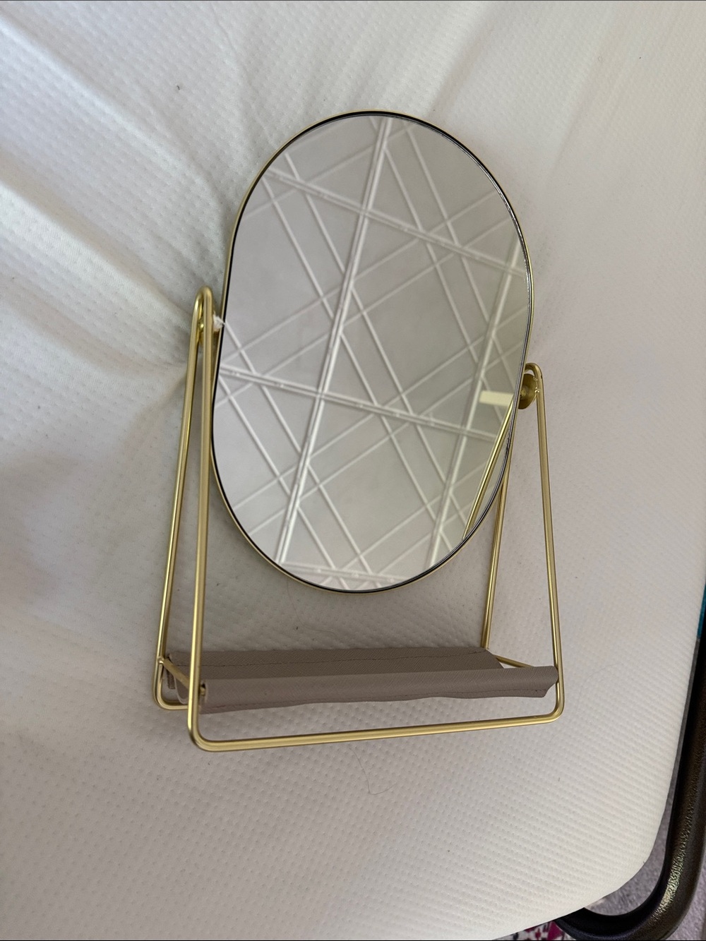 Gold Frame Standing Vanity Mirror and Jewelry Holder
